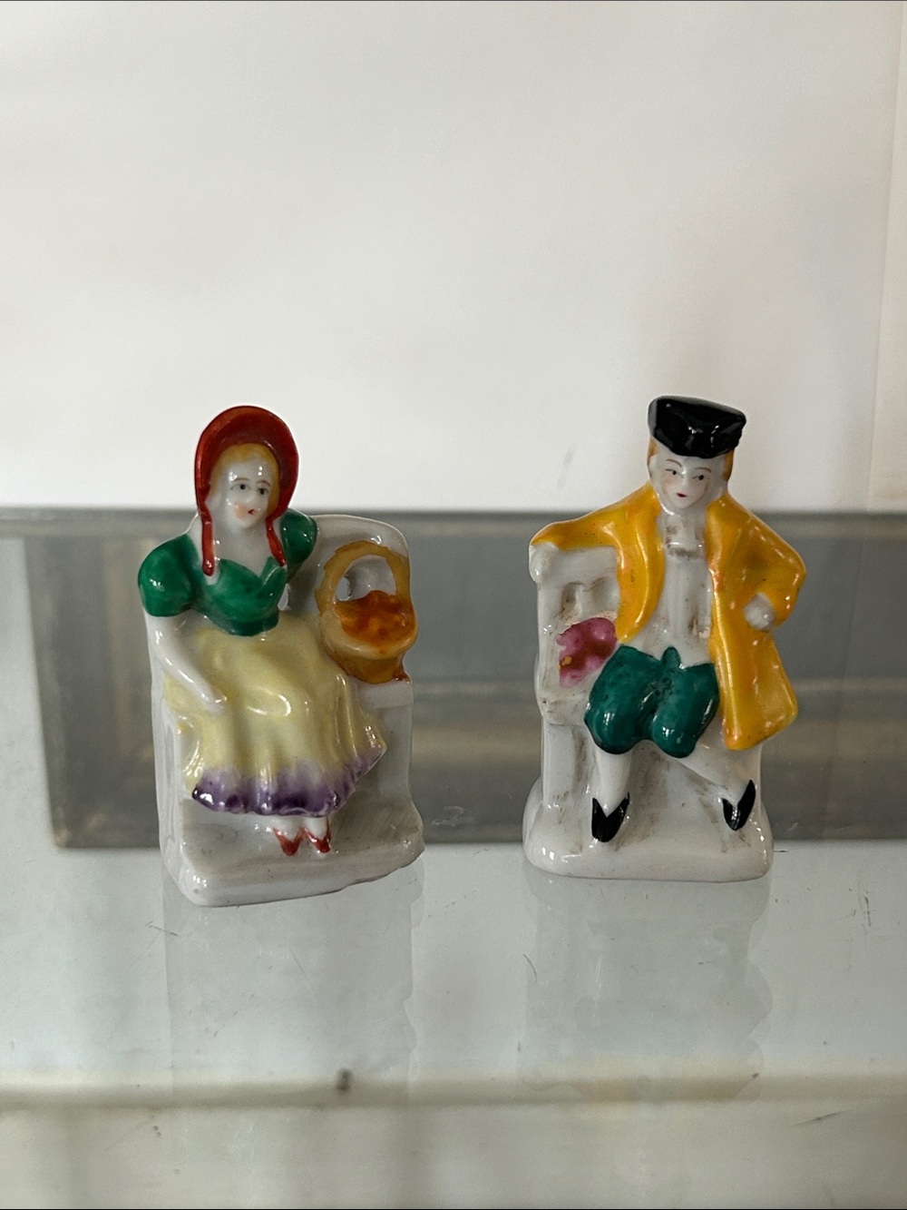 Vintage Porcelain Figurine Pair - Woman & Man in Colorful Attire